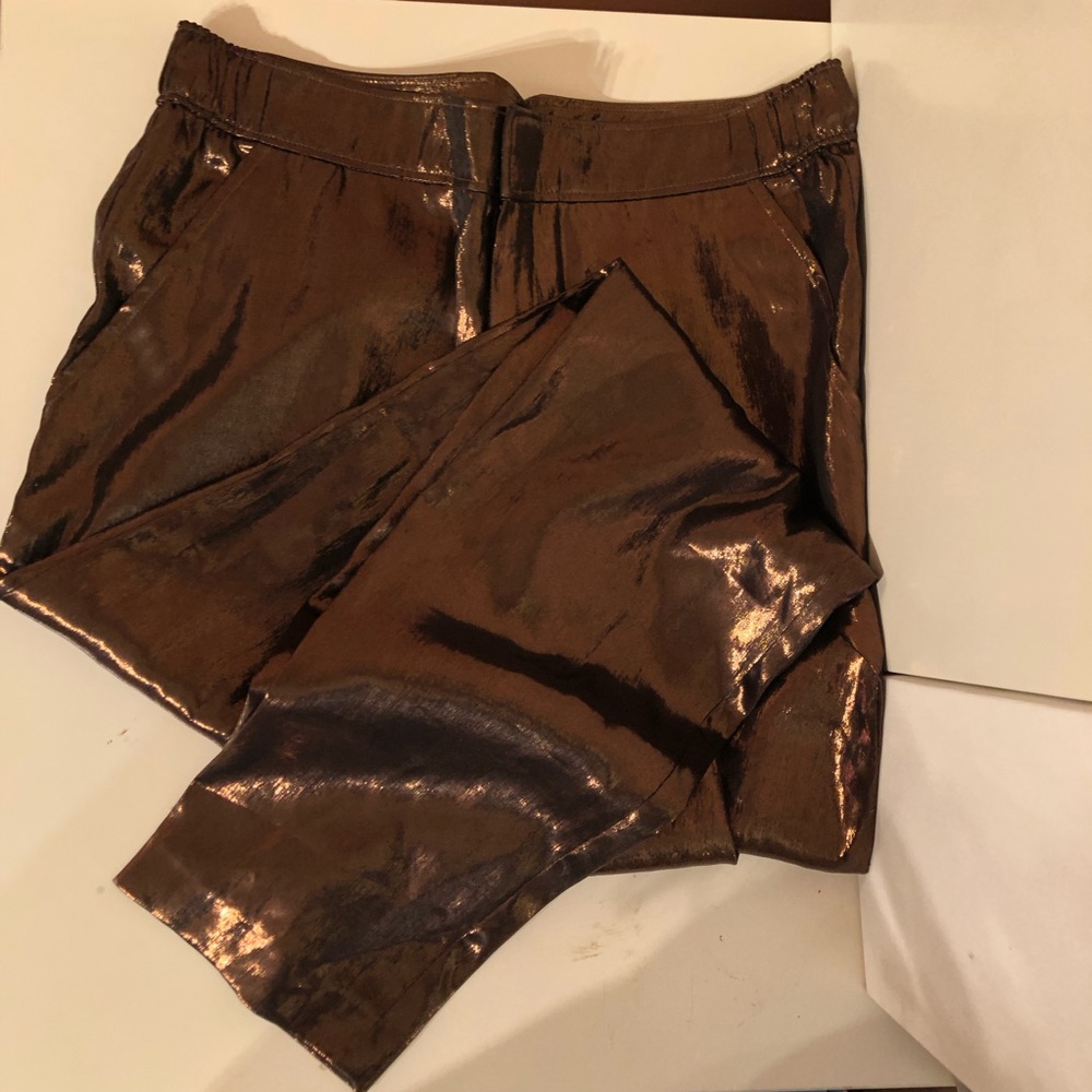 CLUB MONACO Fluid Metallic Bronze Slim Pant Summer Trouser Shiny Slinky Jogger